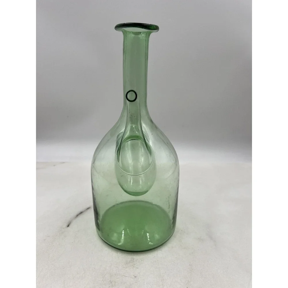 Vintage Green Hand Blown Glass Wine Decanter with Built-in Ice Chamber 11